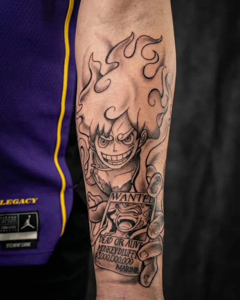 Tatuaje anime Luffy blackwork